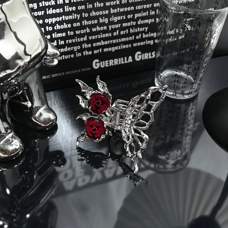 Abstract Liquid Metal Butterfly Rose Pendant Claw Clip - Image 3