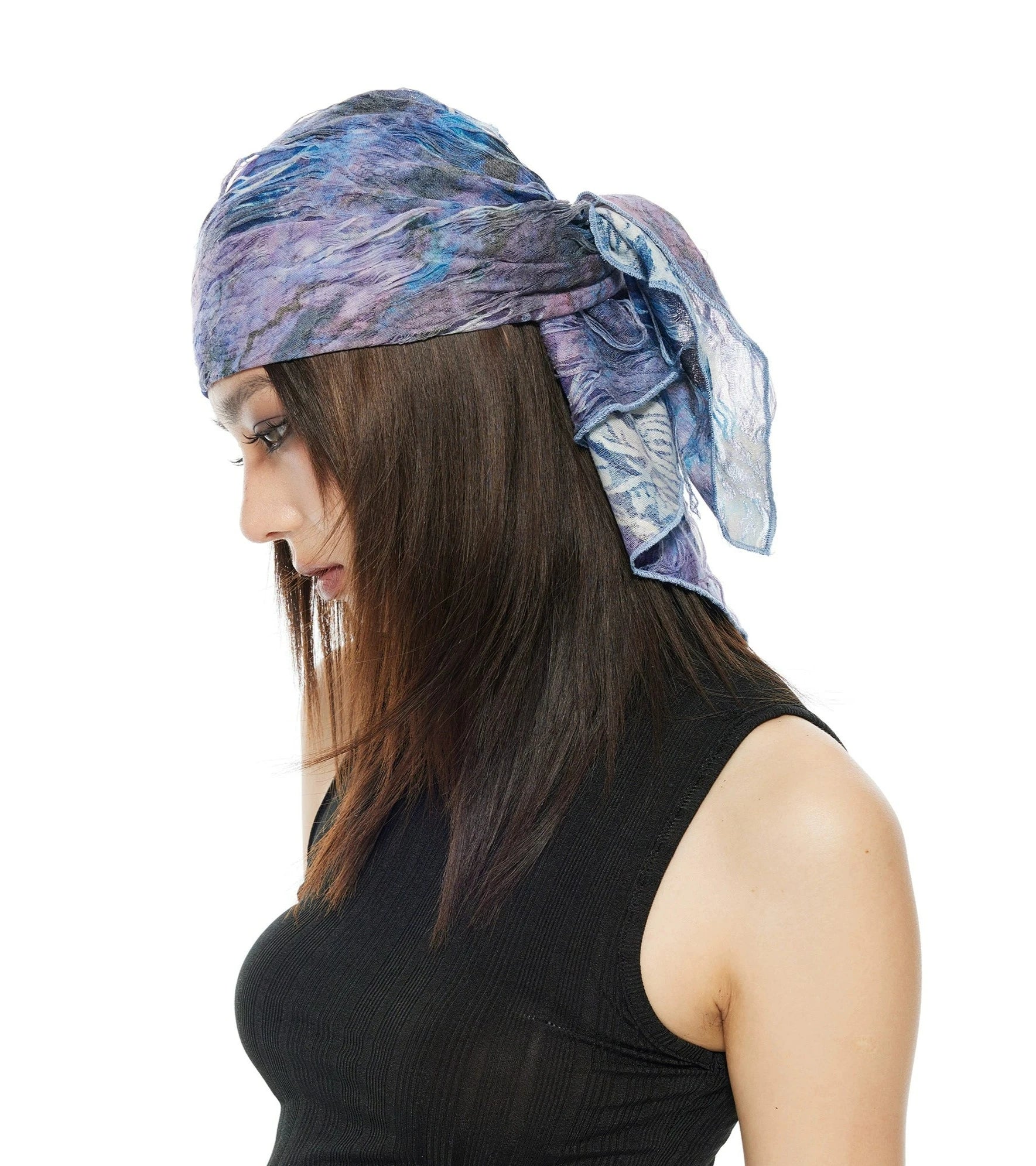Abstract Print Distressed Sheer Bandana Headscarf - Image 2