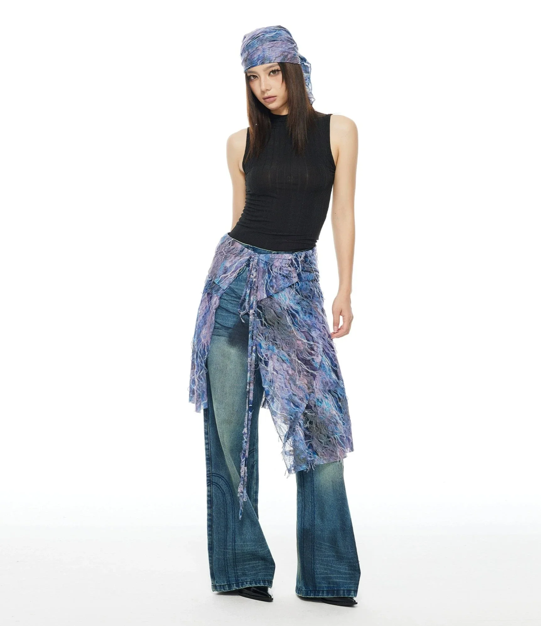 Abstract Print Distressed Sheer Bandana Headscarf - Image 3