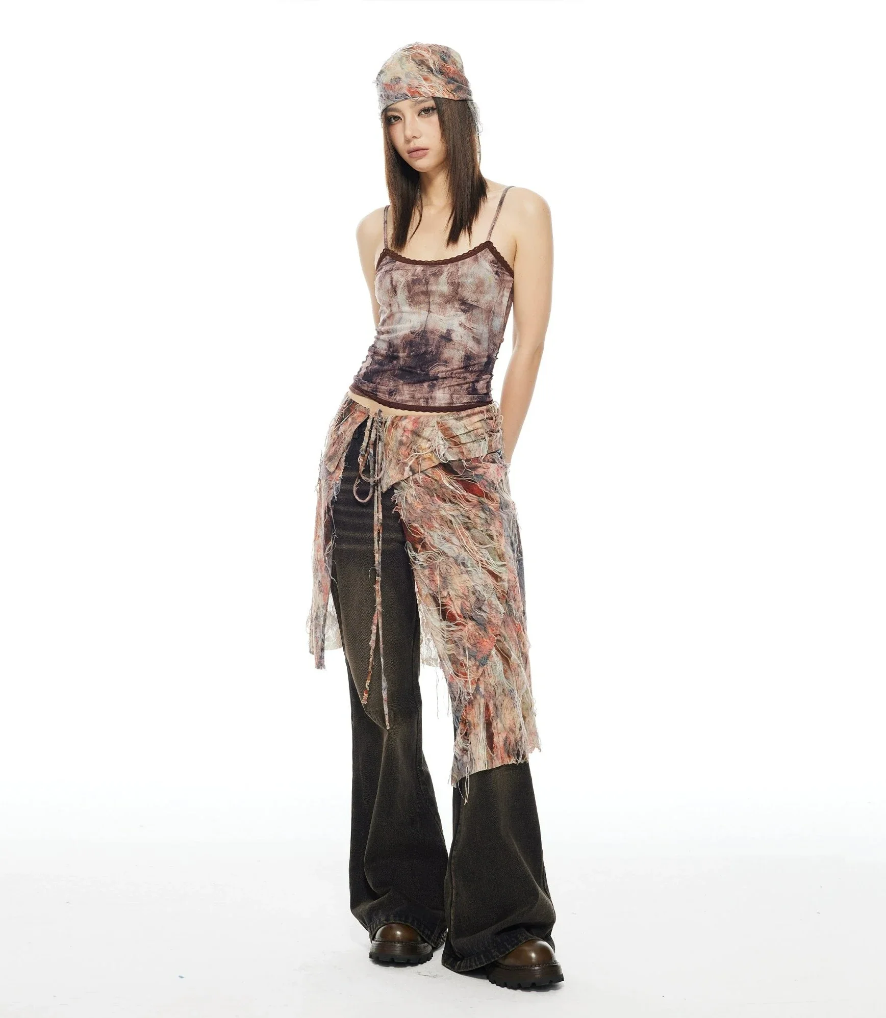 Abstract Print Distressed Sheer Bandana Headscarf - Image 4