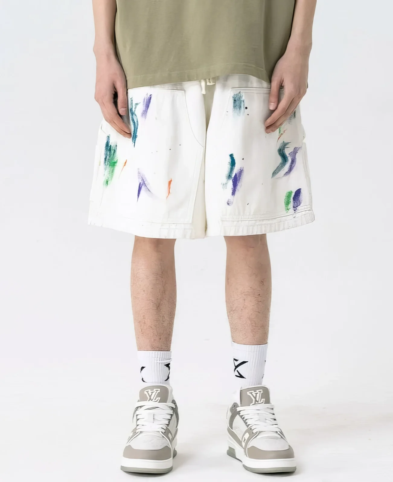 Abstract Print Ink-Splash Elastic Waist Shorts - Image 2