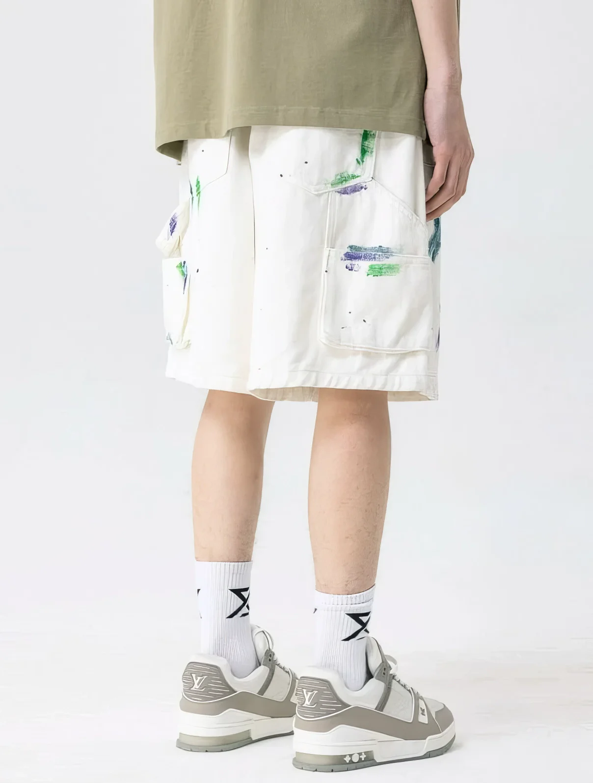 Abstract Print Ink-Splash Elastic Waist Shorts - Image 3