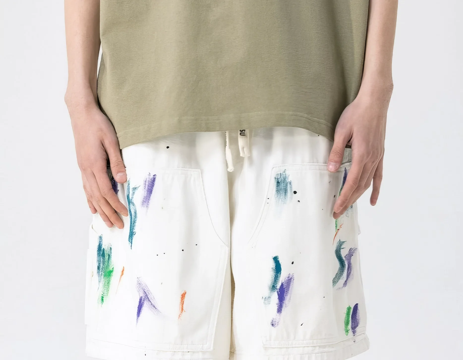 Abstract Print Ink-Splash Elastic Waist Shorts - Image 4