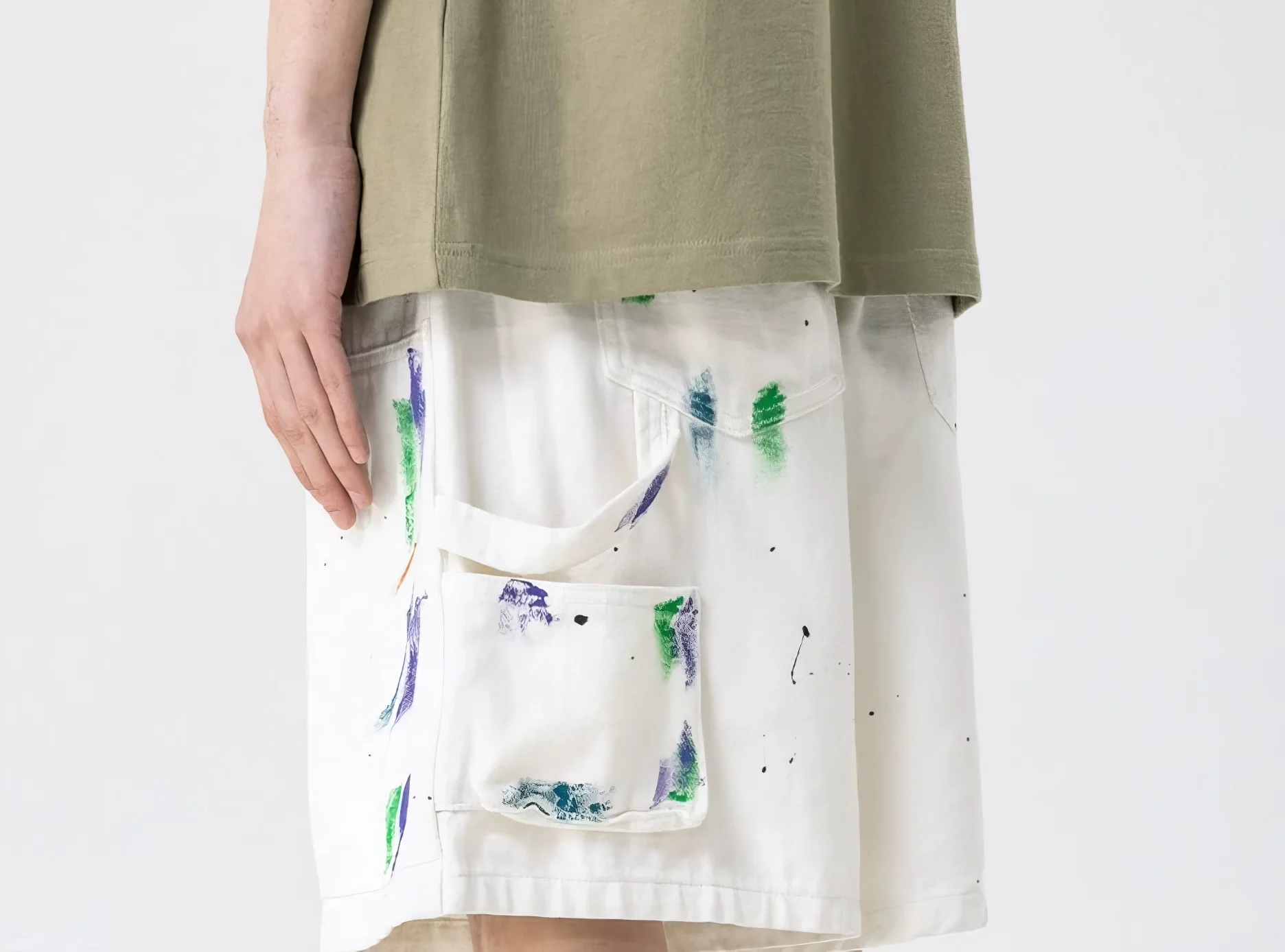 Abstract Print Ink-Splash Elastic Waist Shorts - Image 5