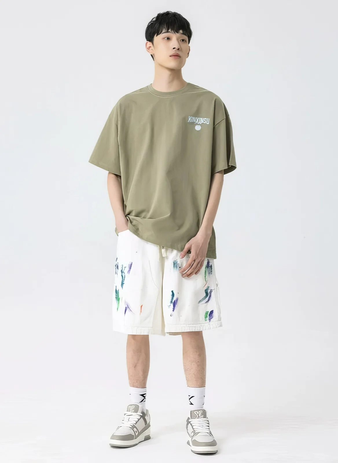 Abstract Print Ink-Splash Elastic Waist Shorts - Image 6