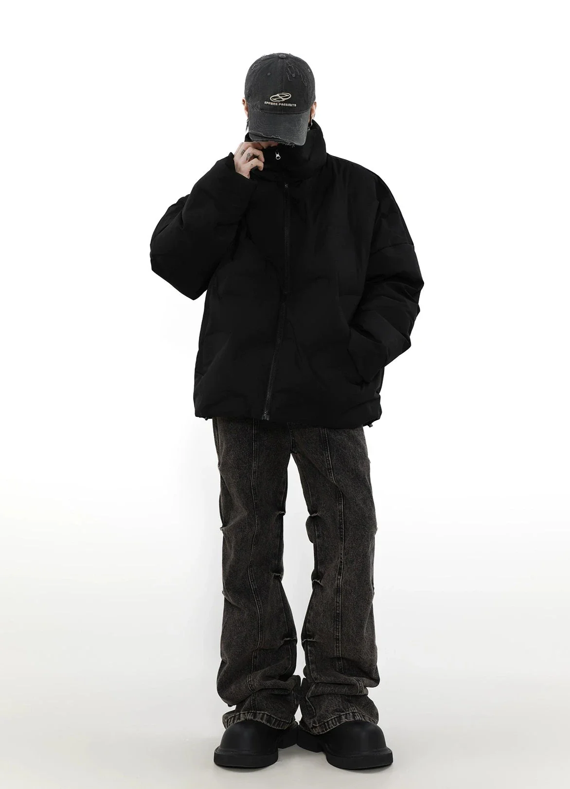 Abstract Quilted High Collar Oversized Puffer Jacket - Image 10