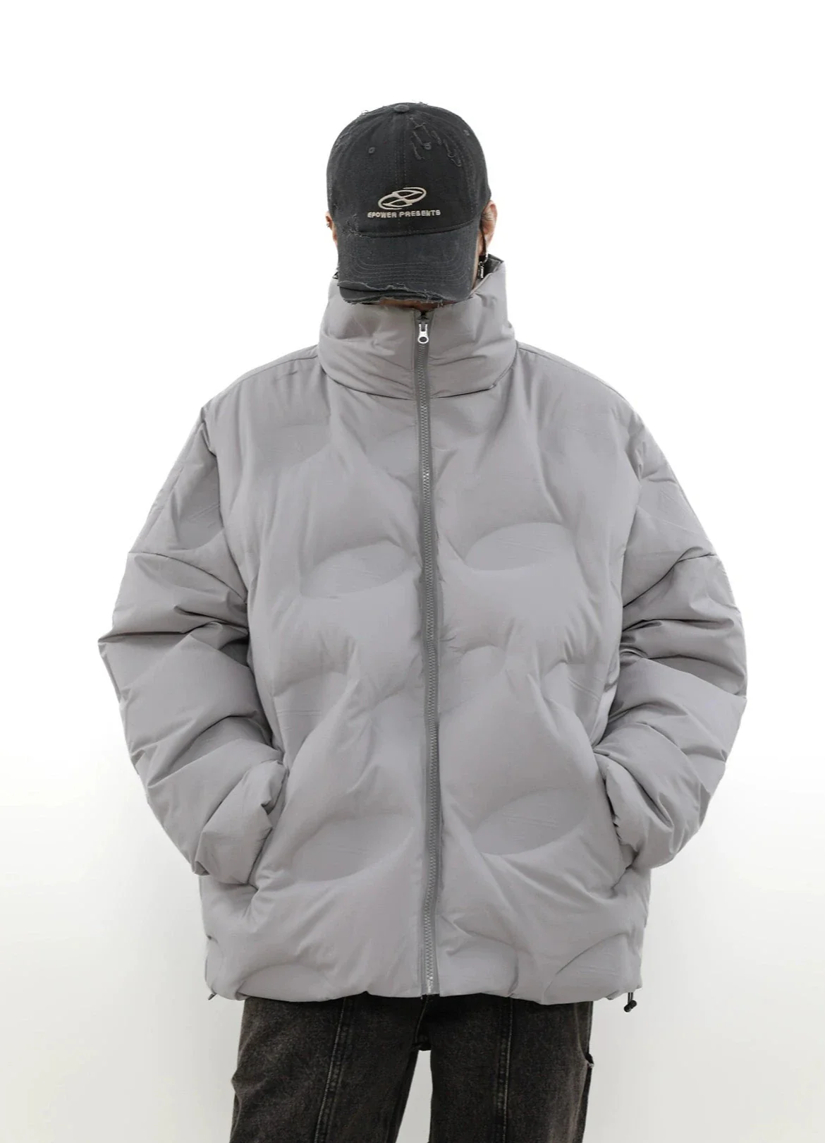 Abstract Quilted High Collar Oversized Puffer Jacket - Image 2