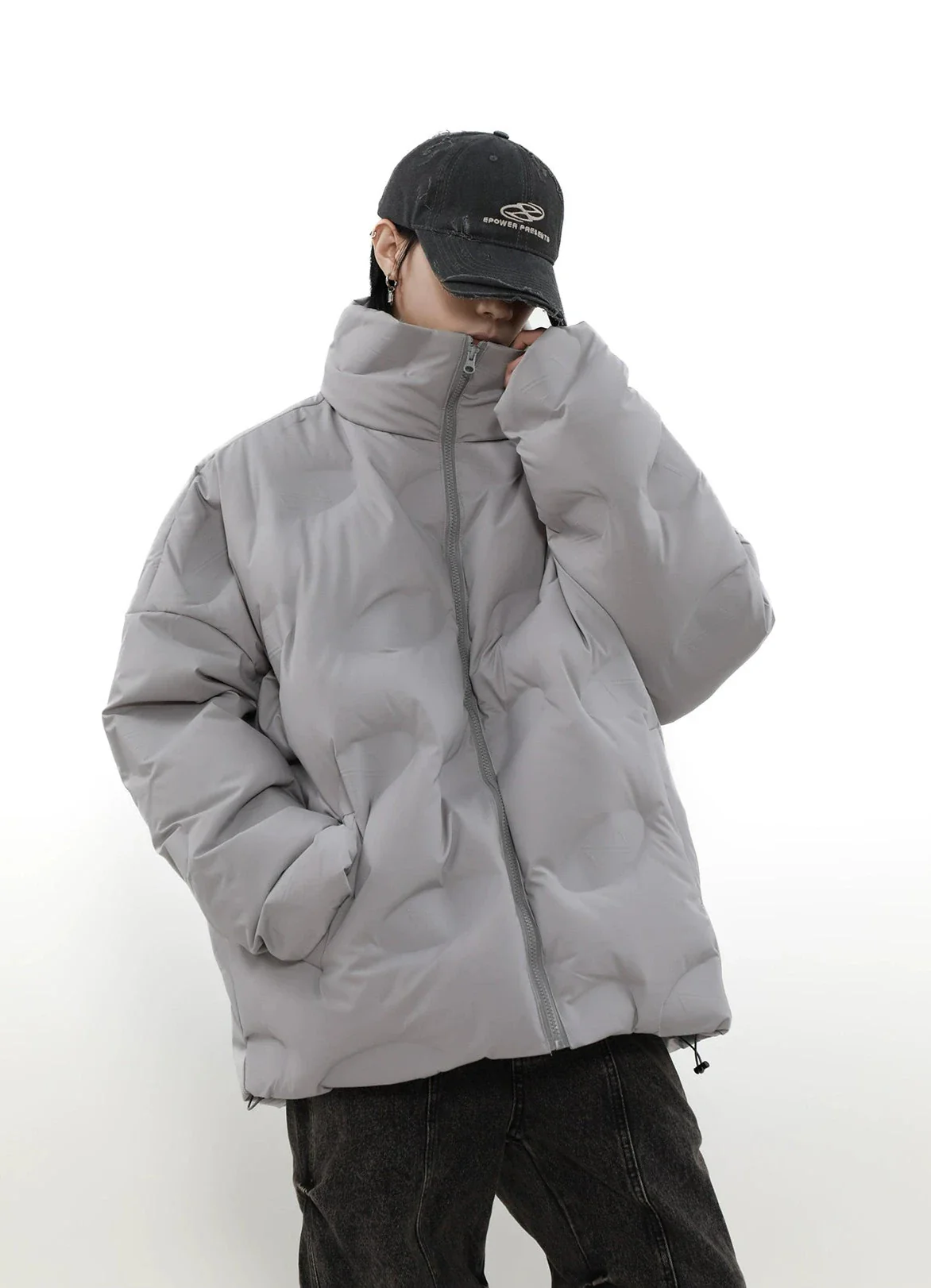 Abstract Quilted High Collar Oversized Puffer Jacket - Image 3