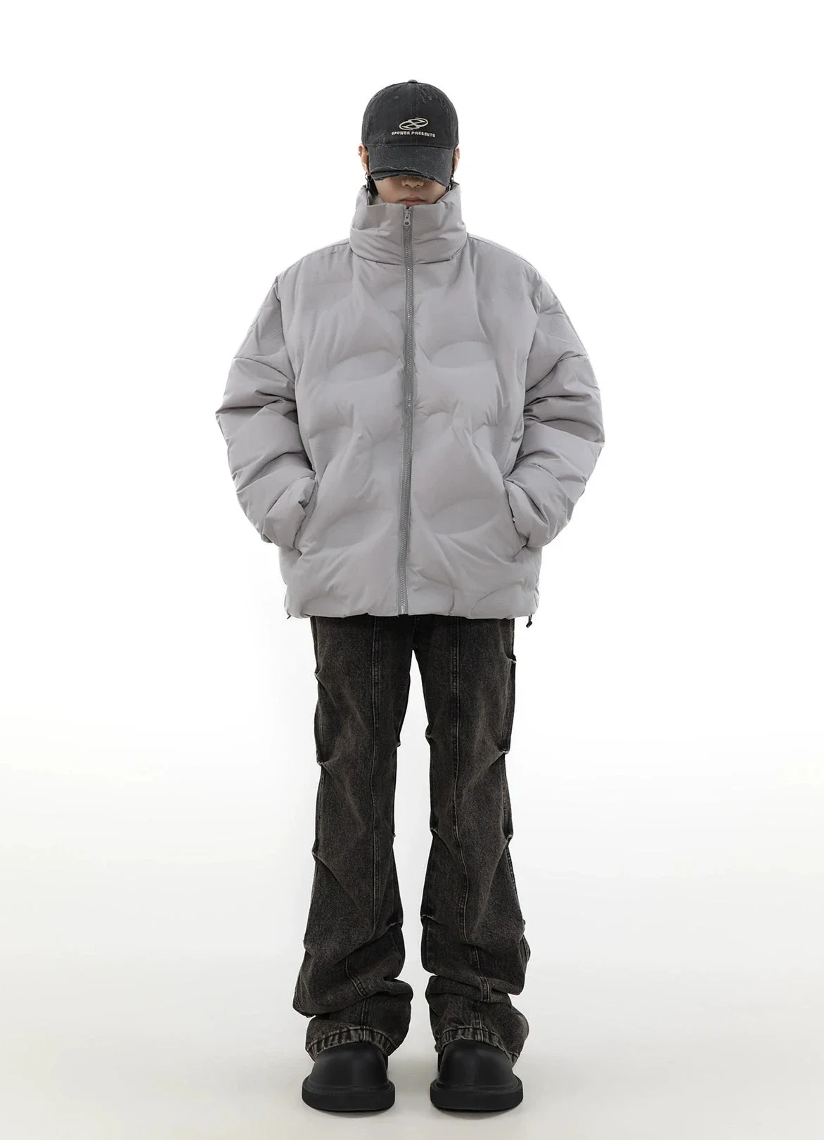 Abstract Quilted High Collar Oversized Puffer Jacket - Image 4