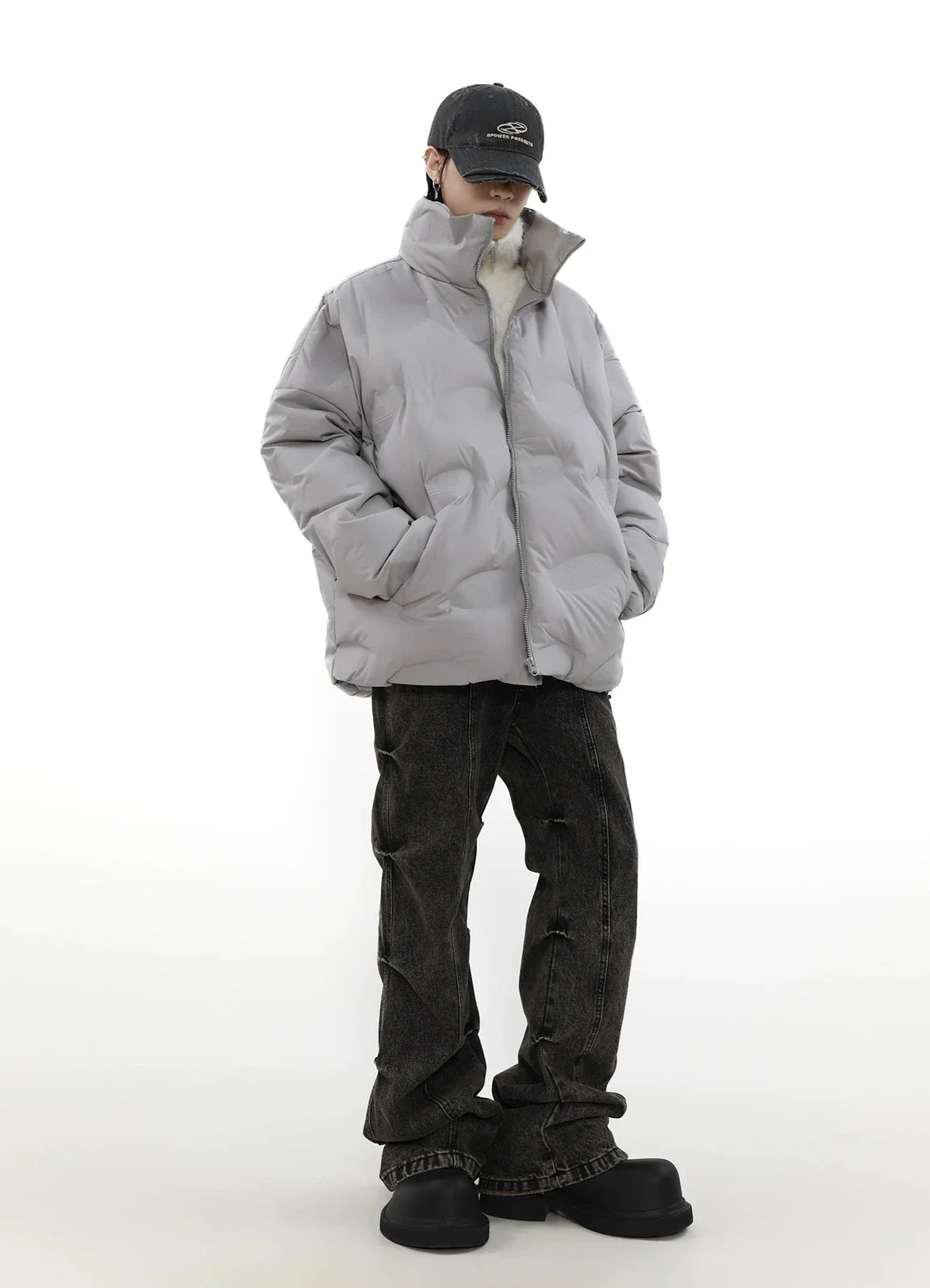Abstract Quilted High Collar Oversized Puffer Jacket - Image 5