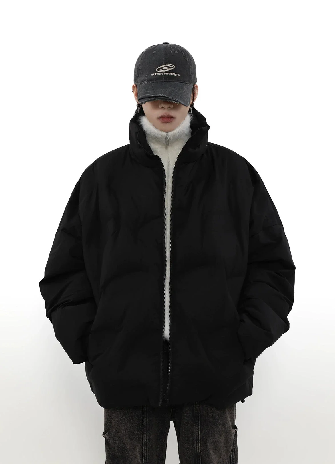Abstract Quilted High Collar Oversized Puffer Jacket - Image 6