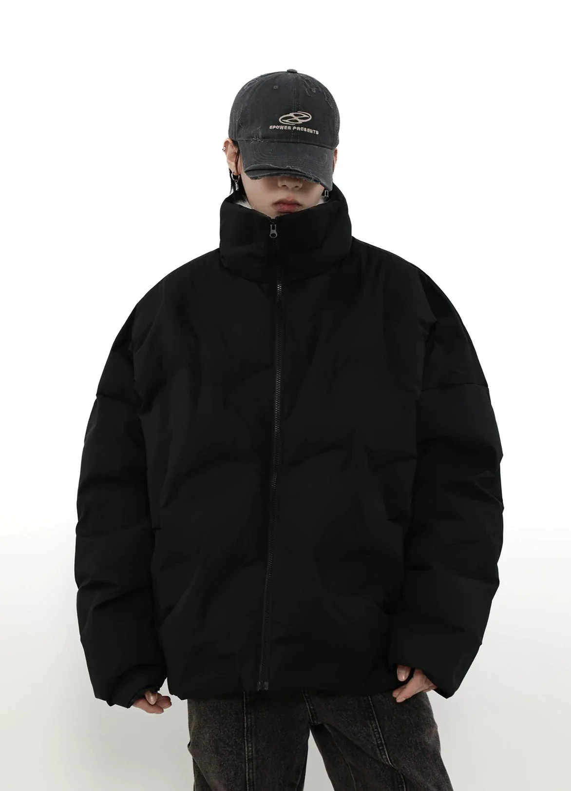 Abstract Quilted High Collar Oversized Puffer Jacket - Image 7