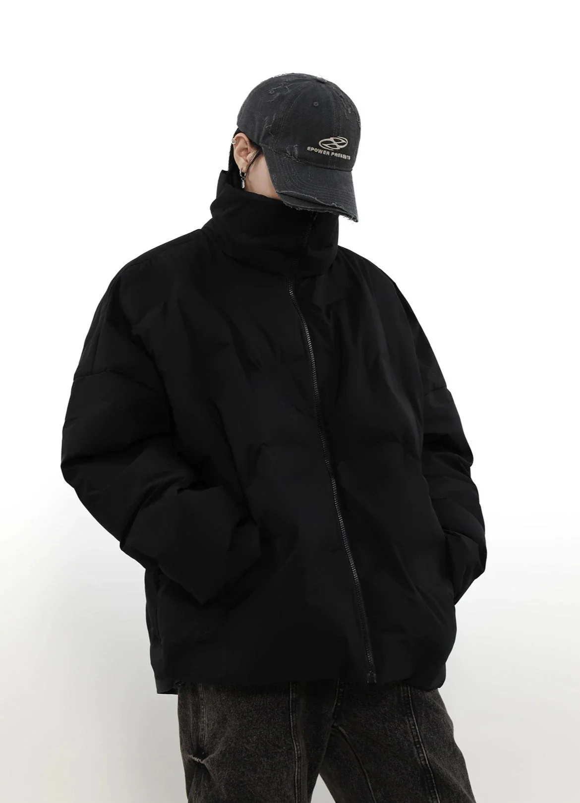 Abstract Quilted High Collar Oversized Puffer Jacket - Image 8