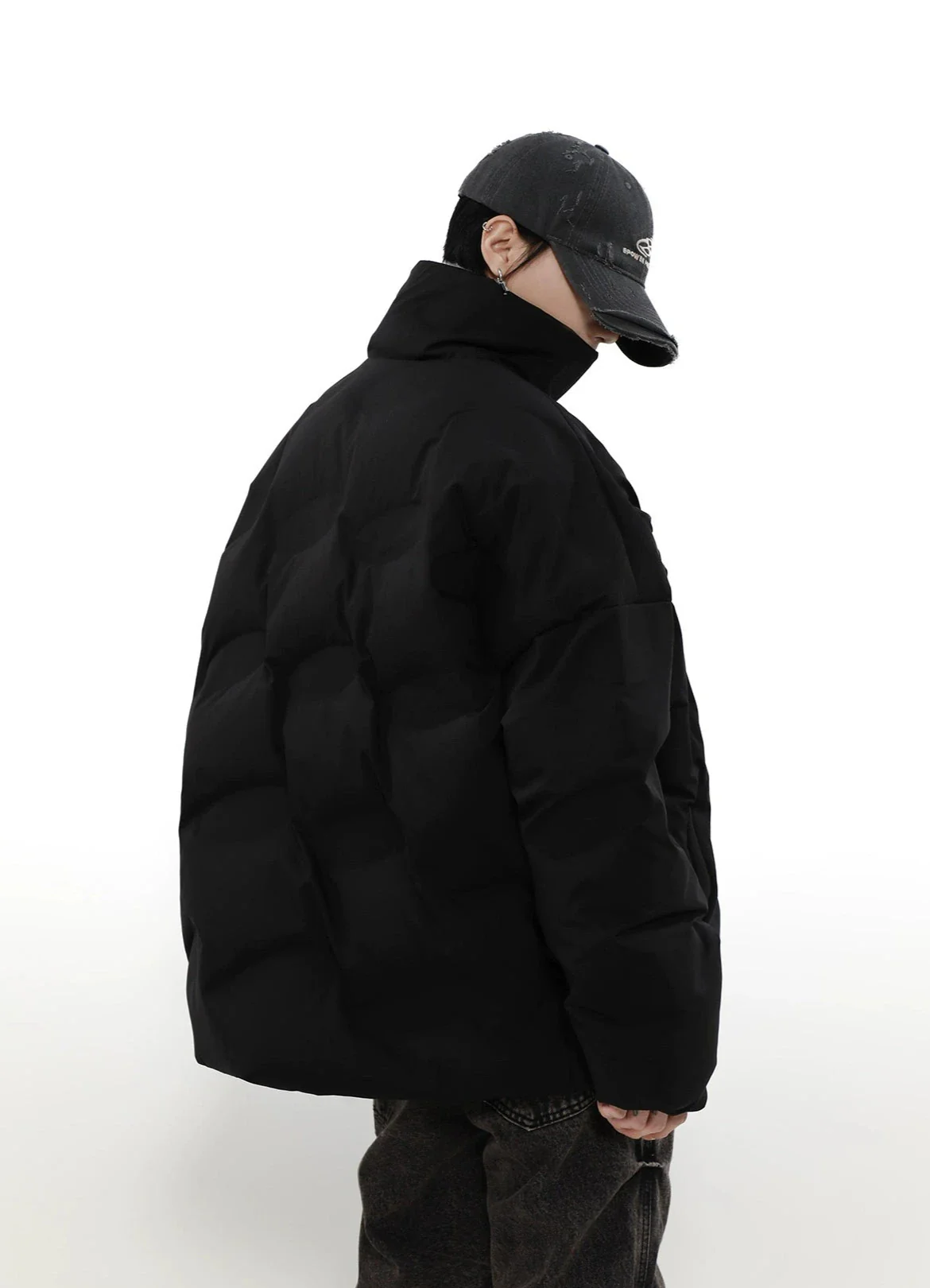 Abstract Quilted High Collar Oversized Puffer Jacket - Image 9