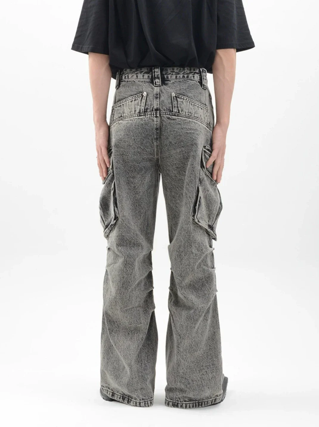 Acid Wash Cargo Pocket Wide-Leg Jeans - Image 11