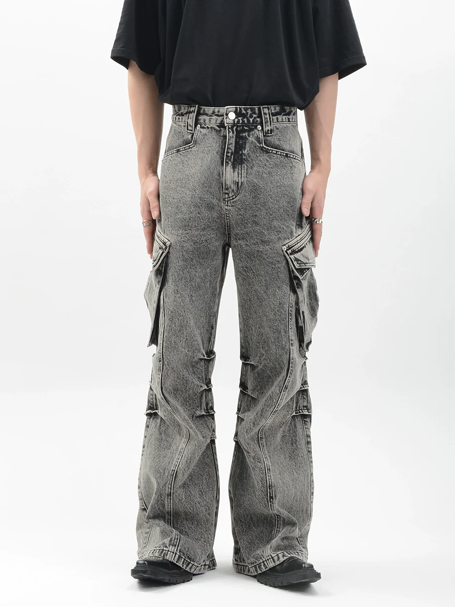Acid Wash Cargo Pocket Wide-Leg Jeans - Image 4
