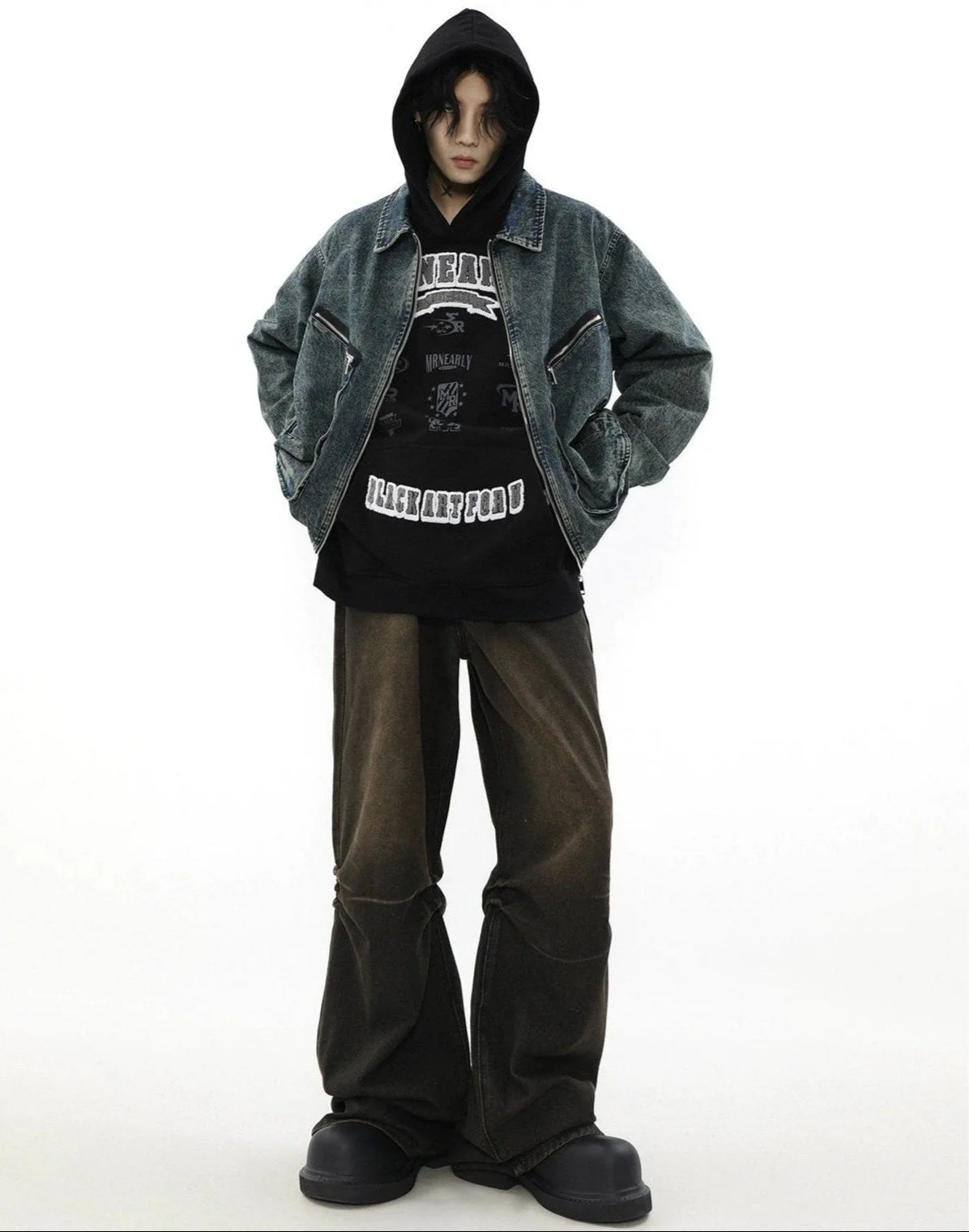 Acid Wash Denim Bomber Jacket with Zip Pockets - Image 7