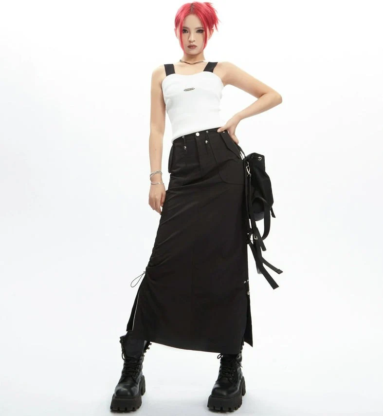 Adjustable Drawstring Midi Cargo Skirt - Image 11