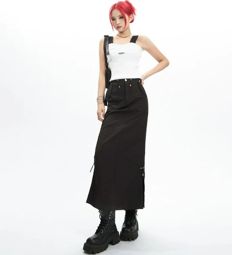 Adjustable Drawstring Midi Cargo Skirt - Image 12