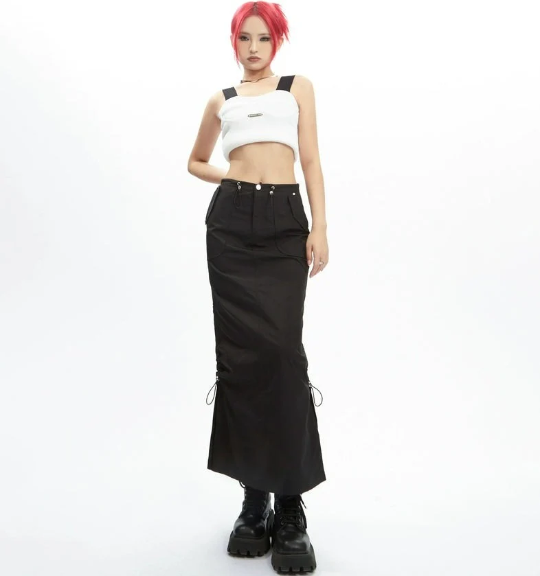 Adjustable Drawstring Midi Cargo Skirt - Image 13