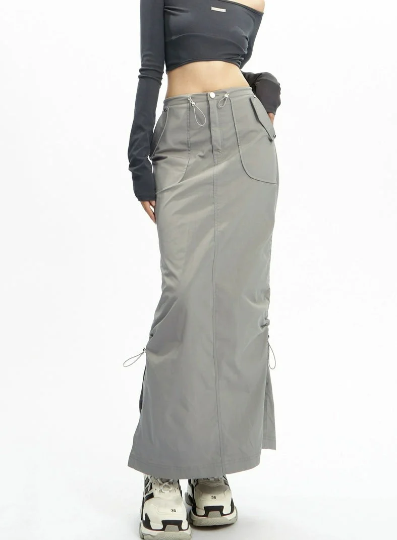 Adjustable Drawstring Midi Cargo Skirt - Image 16