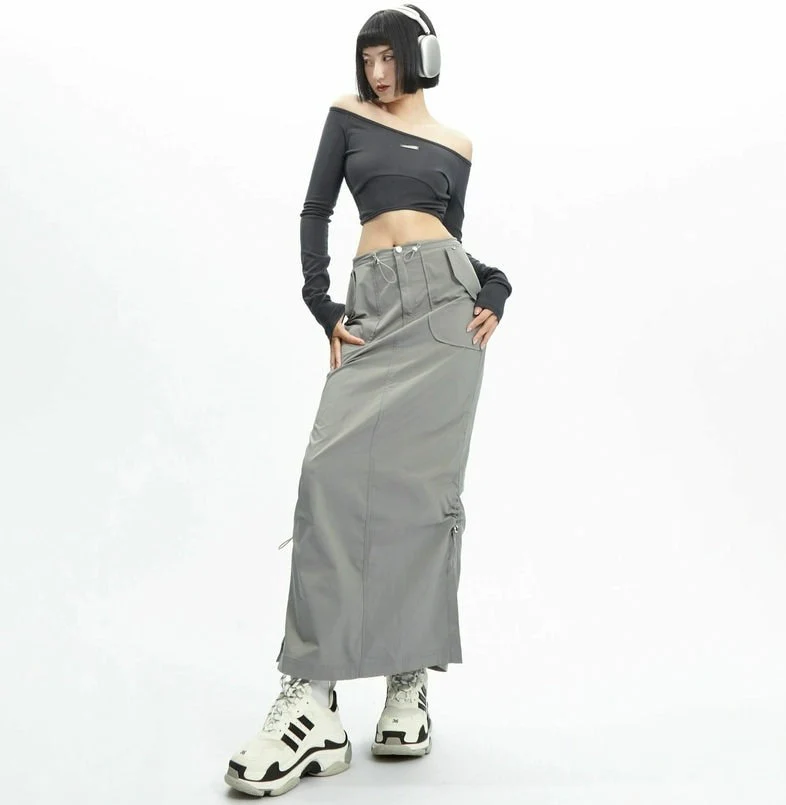 Adjustable Drawstring Midi Cargo Skirt - Image 17