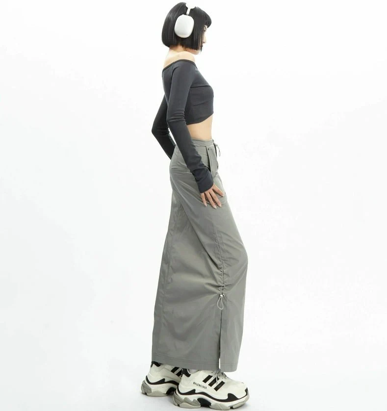 Adjustable Drawstring Midi Cargo Skirt - Image 18