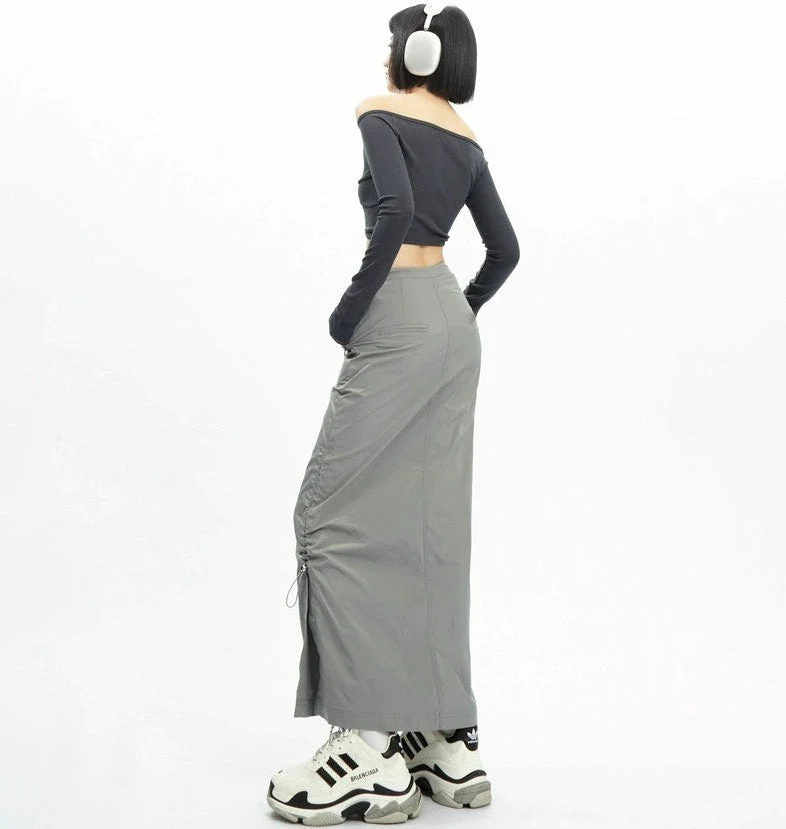 Adjustable Drawstring Midi Cargo Skirt - Image 19