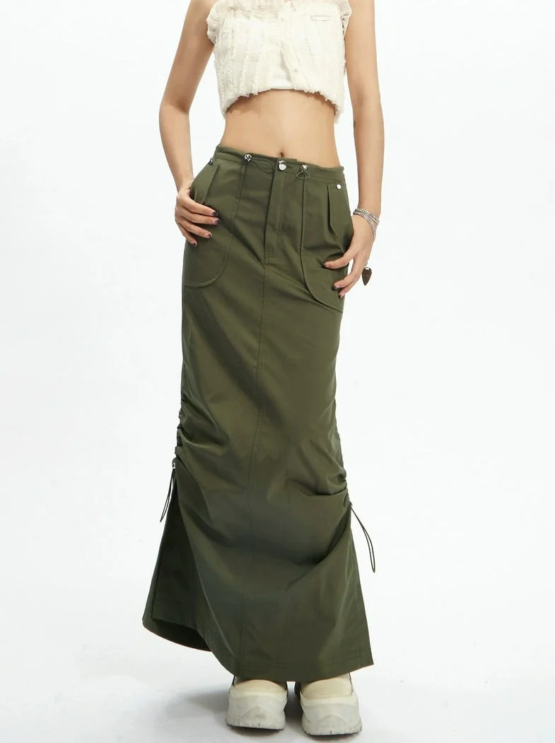 Adjustable Drawstring Midi Cargo Skirt - Image 2