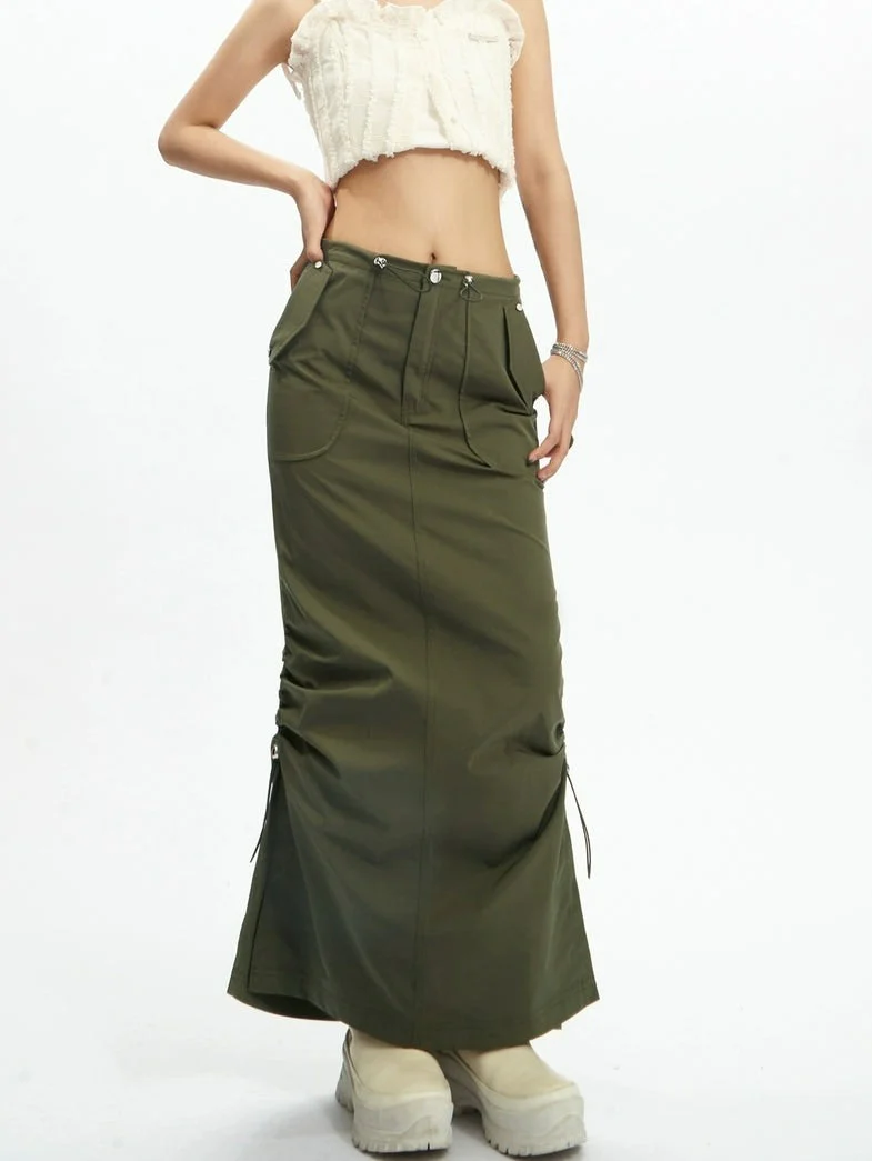 Adjustable Drawstring Midi Cargo Skirt - Image 4