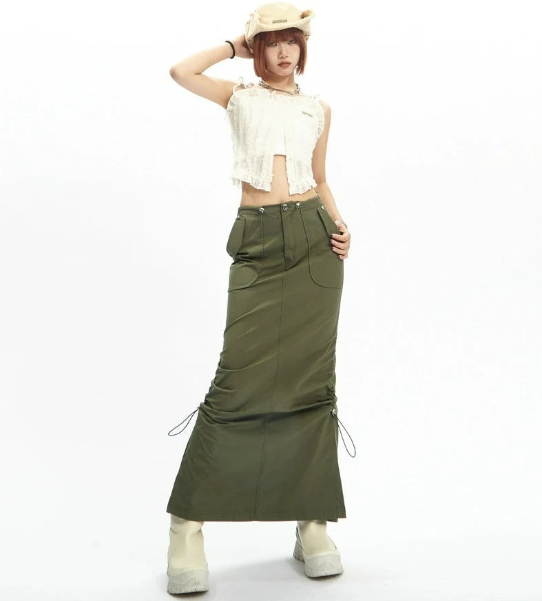 Adjustable Drawstring Midi Cargo Skirt - Image 5