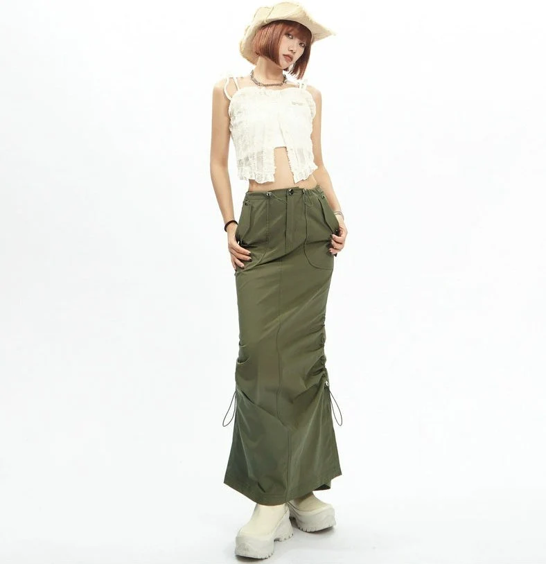 Adjustable Drawstring Midi Cargo Skirt - Image 6