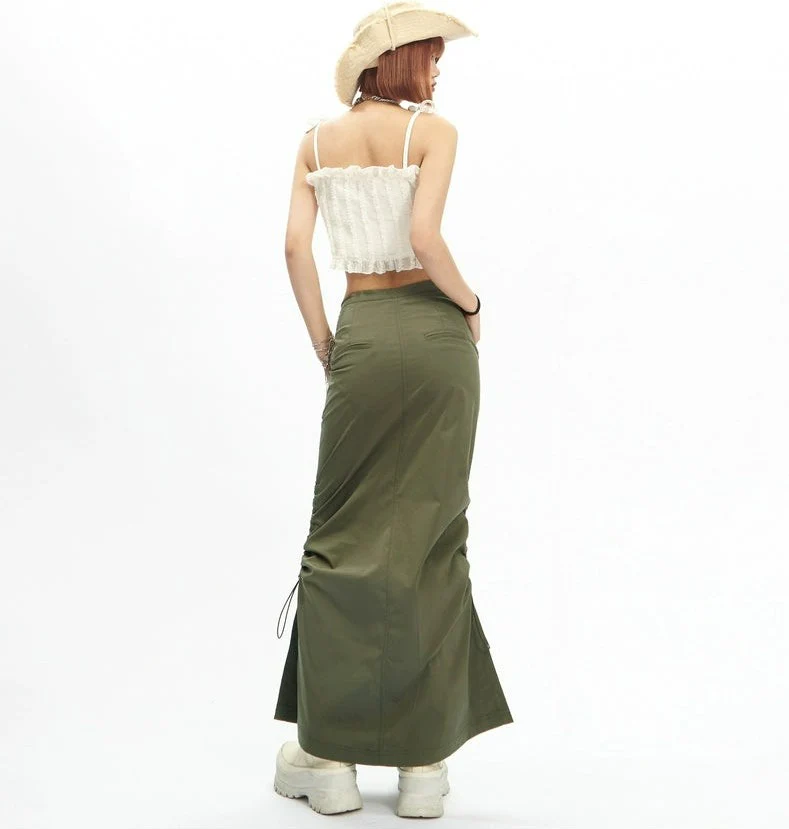 Adjustable Drawstring Midi Cargo Skirt - Image 8