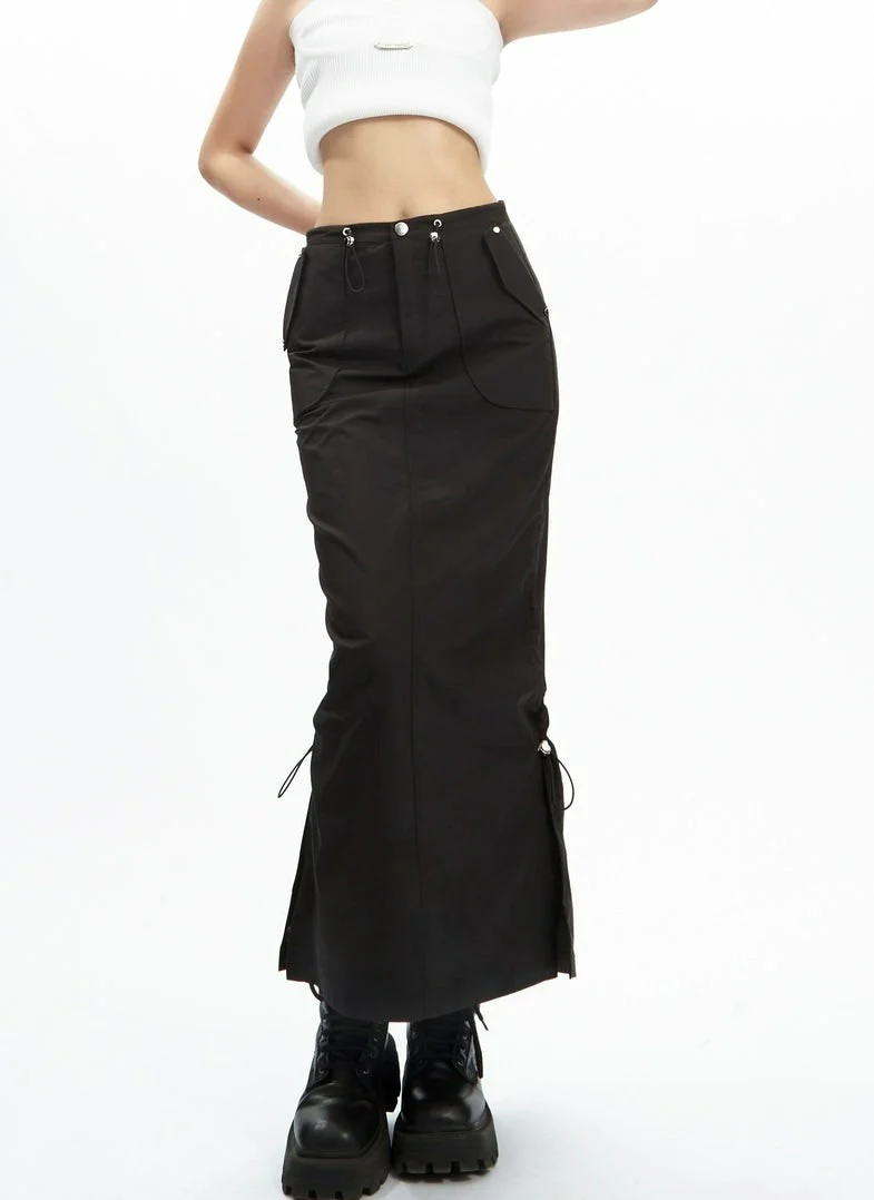 Adjustable Drawstring Midi Cargo Skirt - Image 9