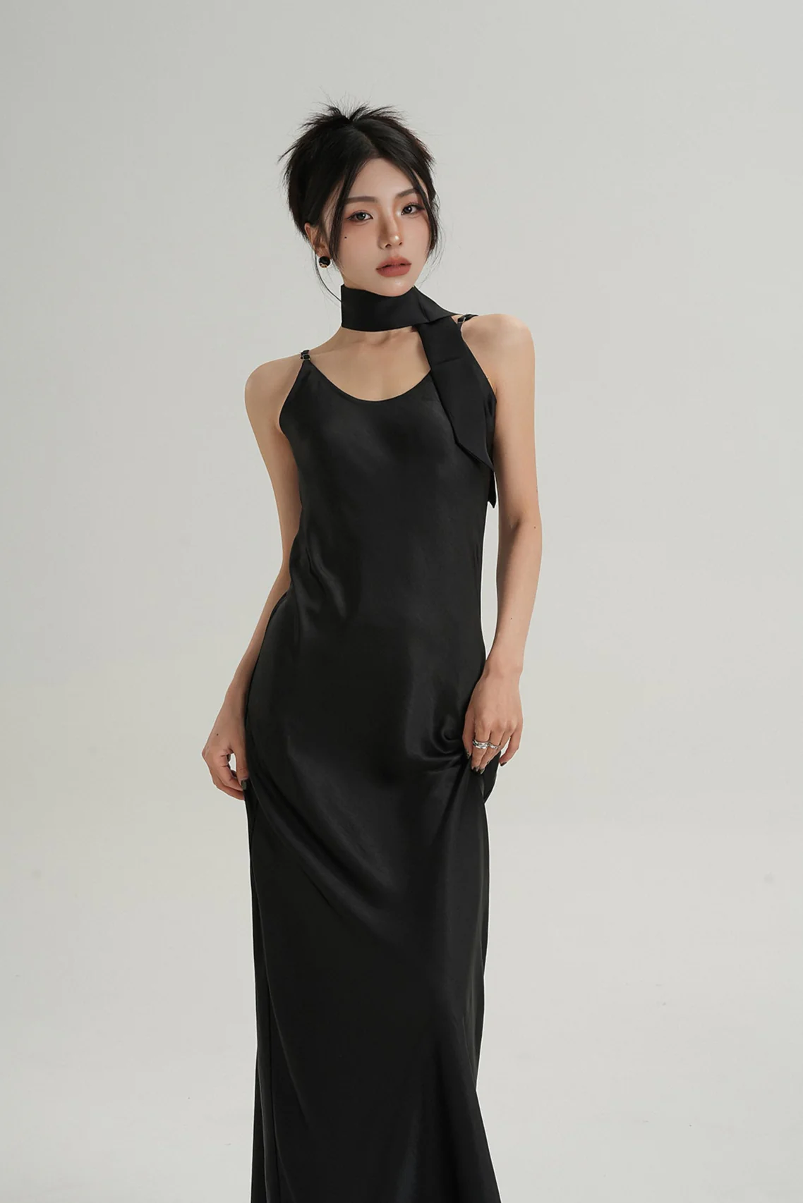 Adjustable Spaghetti Strap Satin Maxi Dress - Image 10