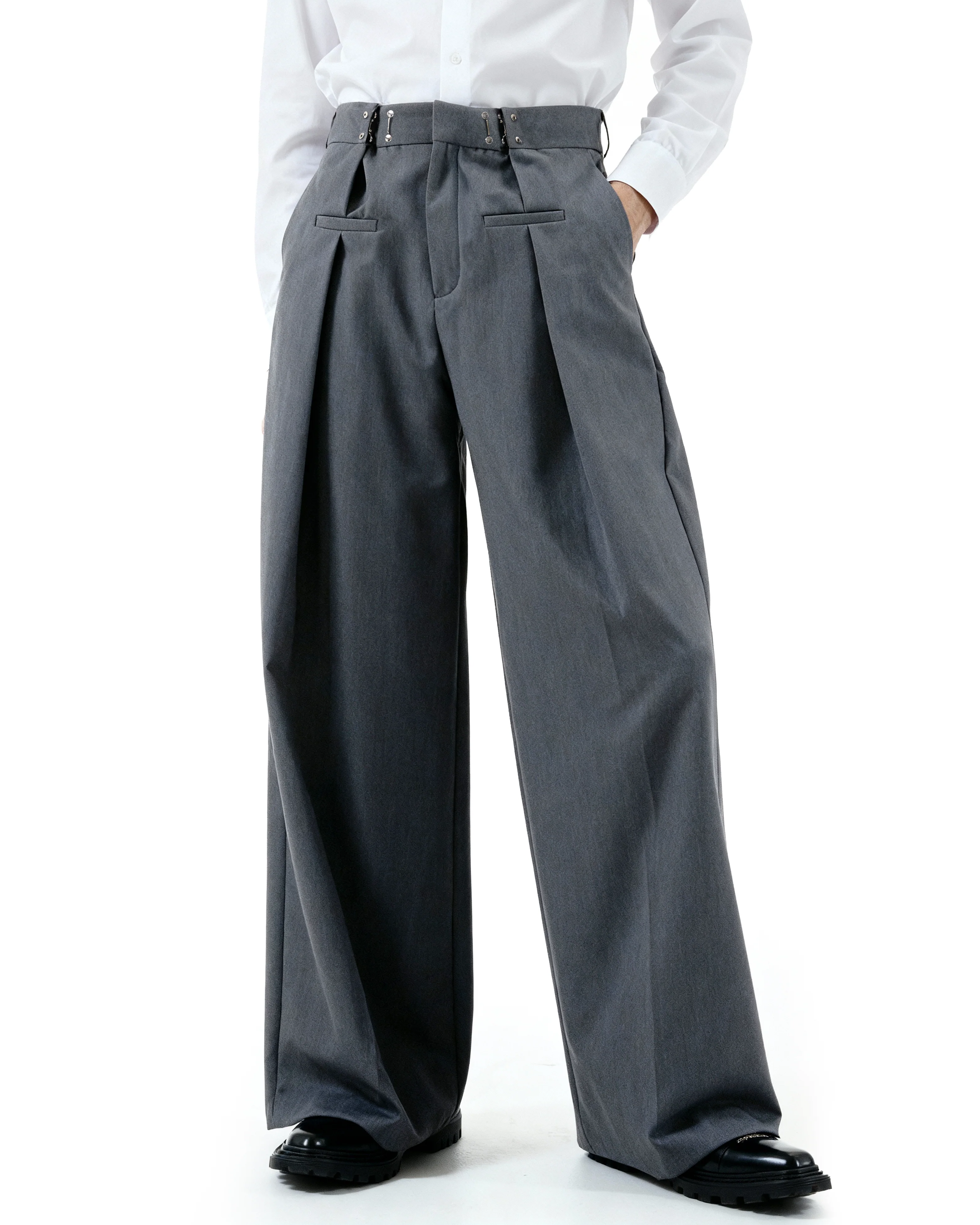 Adjustable Waist Hook Pleated Pants - Image 30