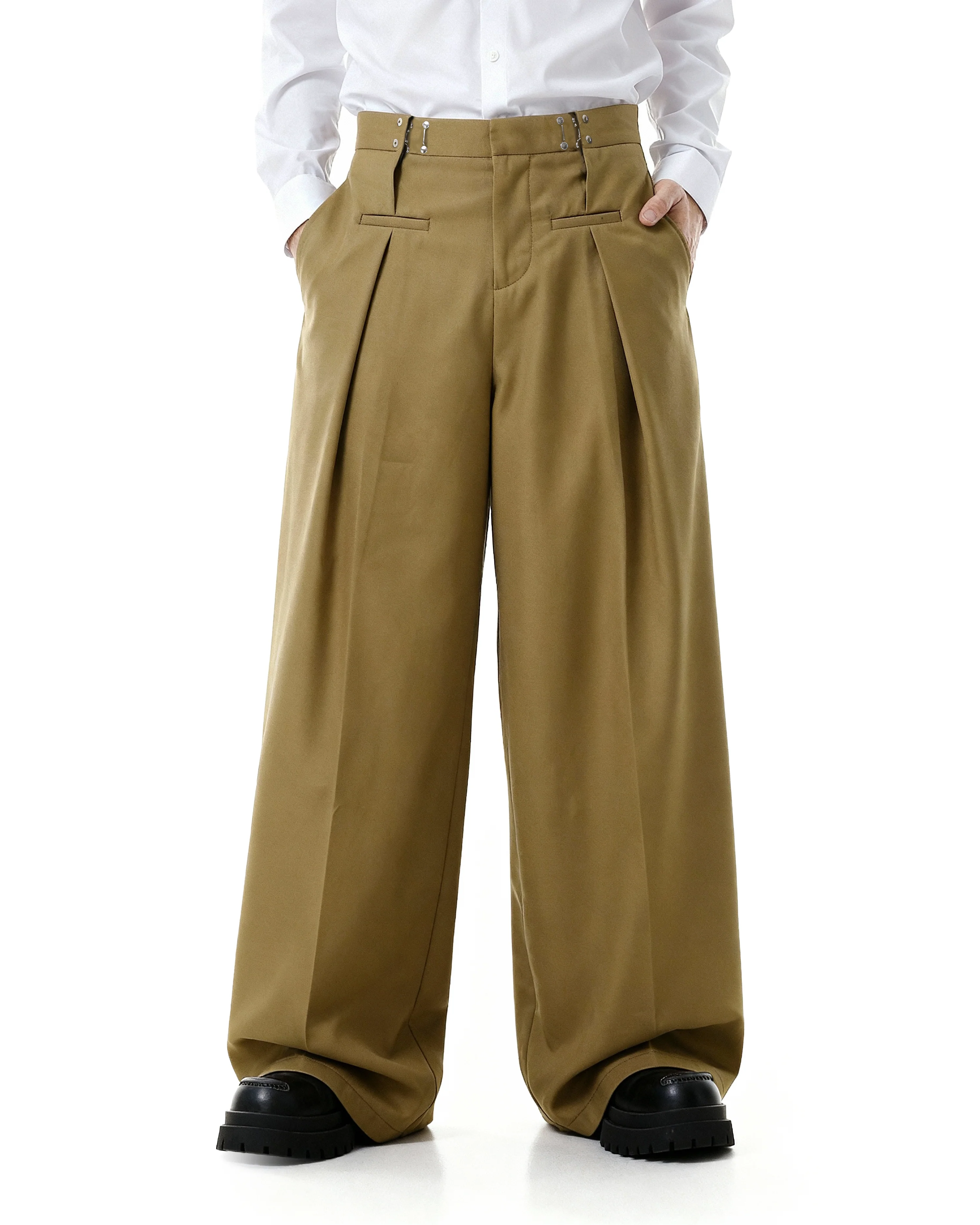 Adjustable Waist Hook Pleated Pants - Image 42