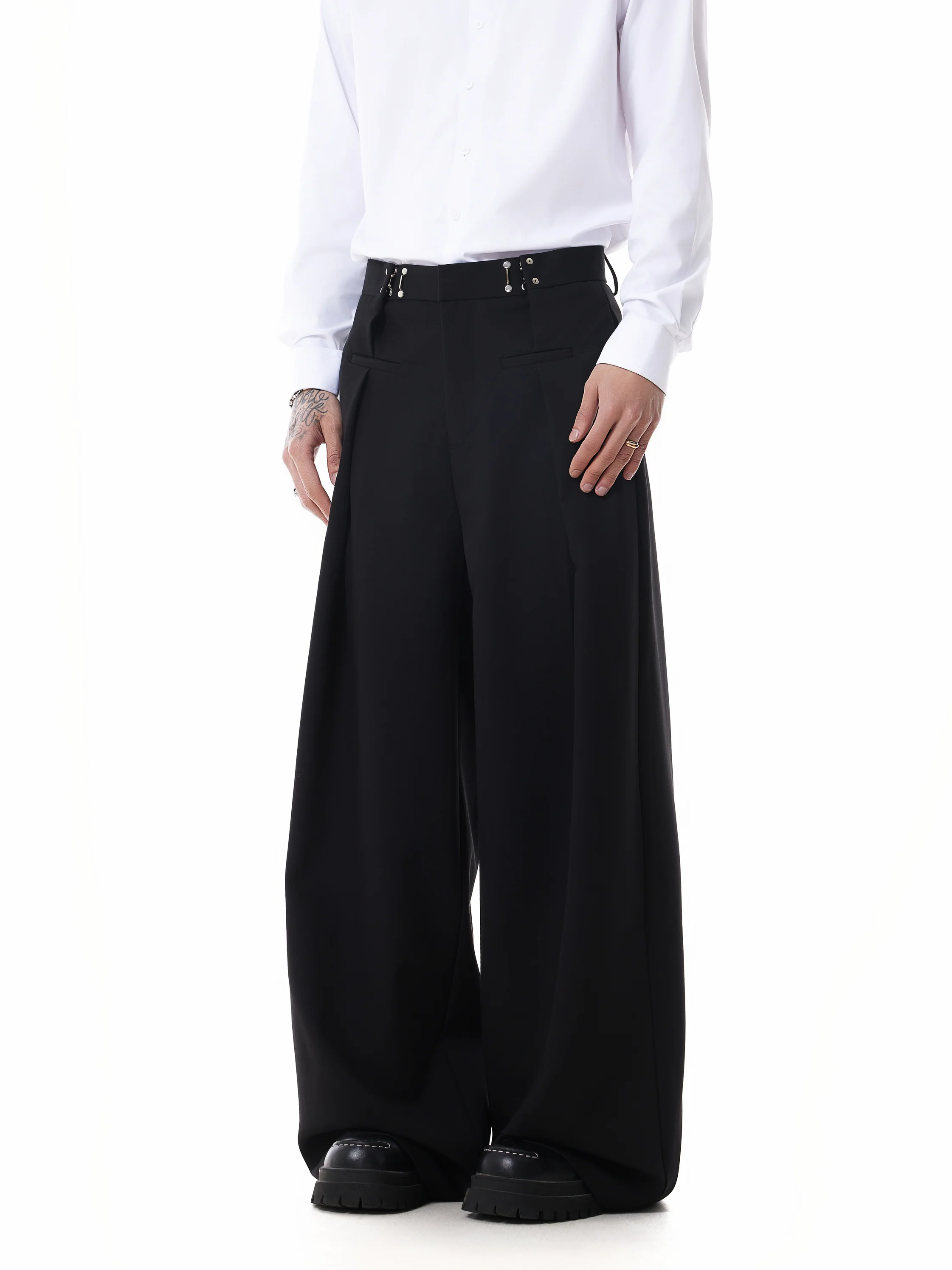 Adjustable Waist Hook Pleated Pants - Image 6