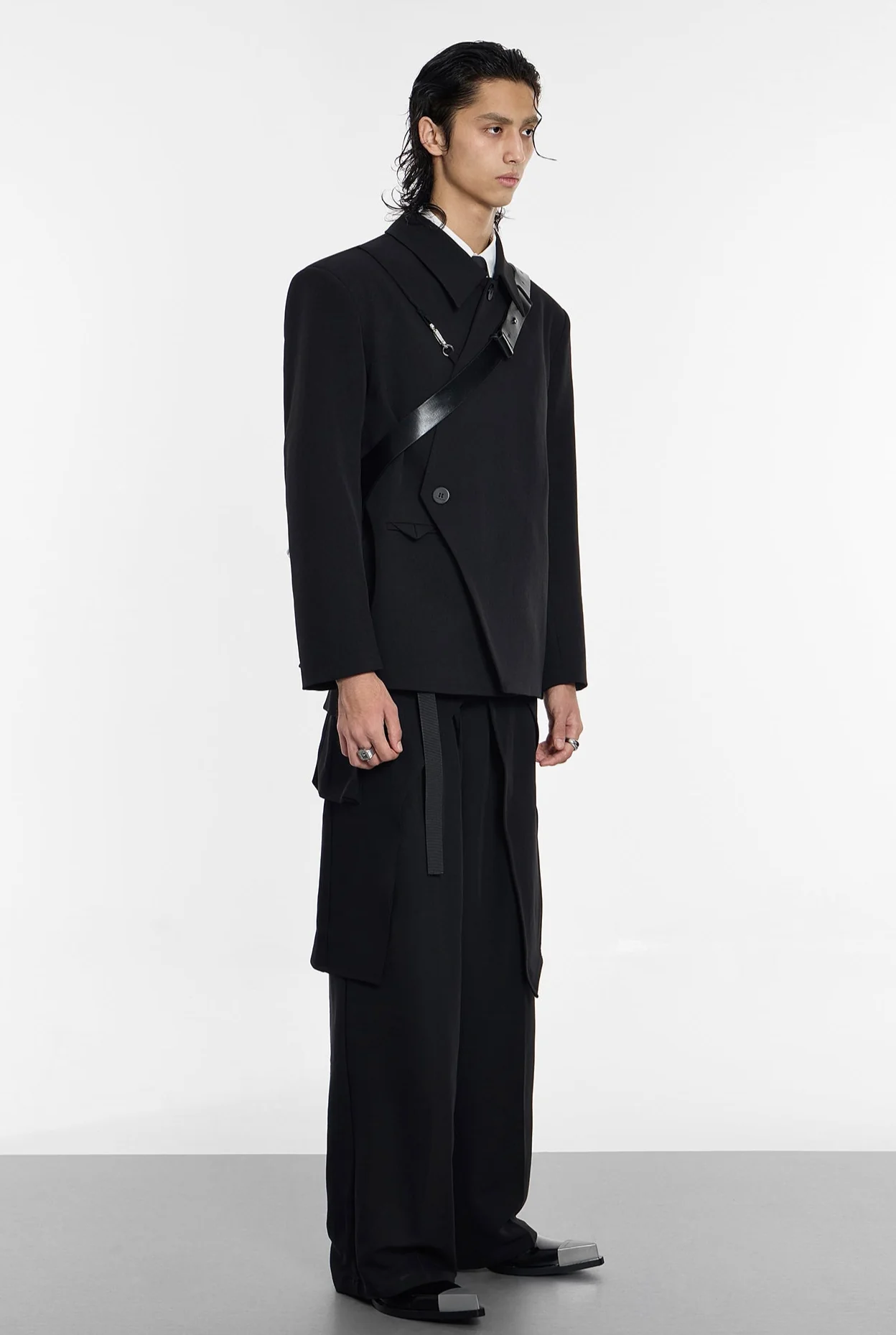 Asymmetric Button-Up and Metal Clasp Structured Blazer Jacket - Image 12