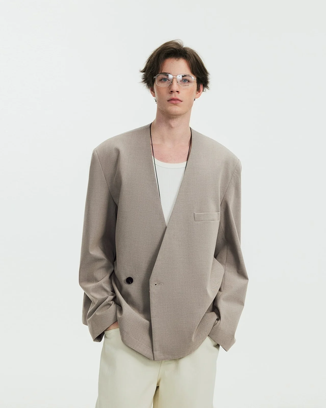 Asymmetric Collarless Oversized Wrap Blazer