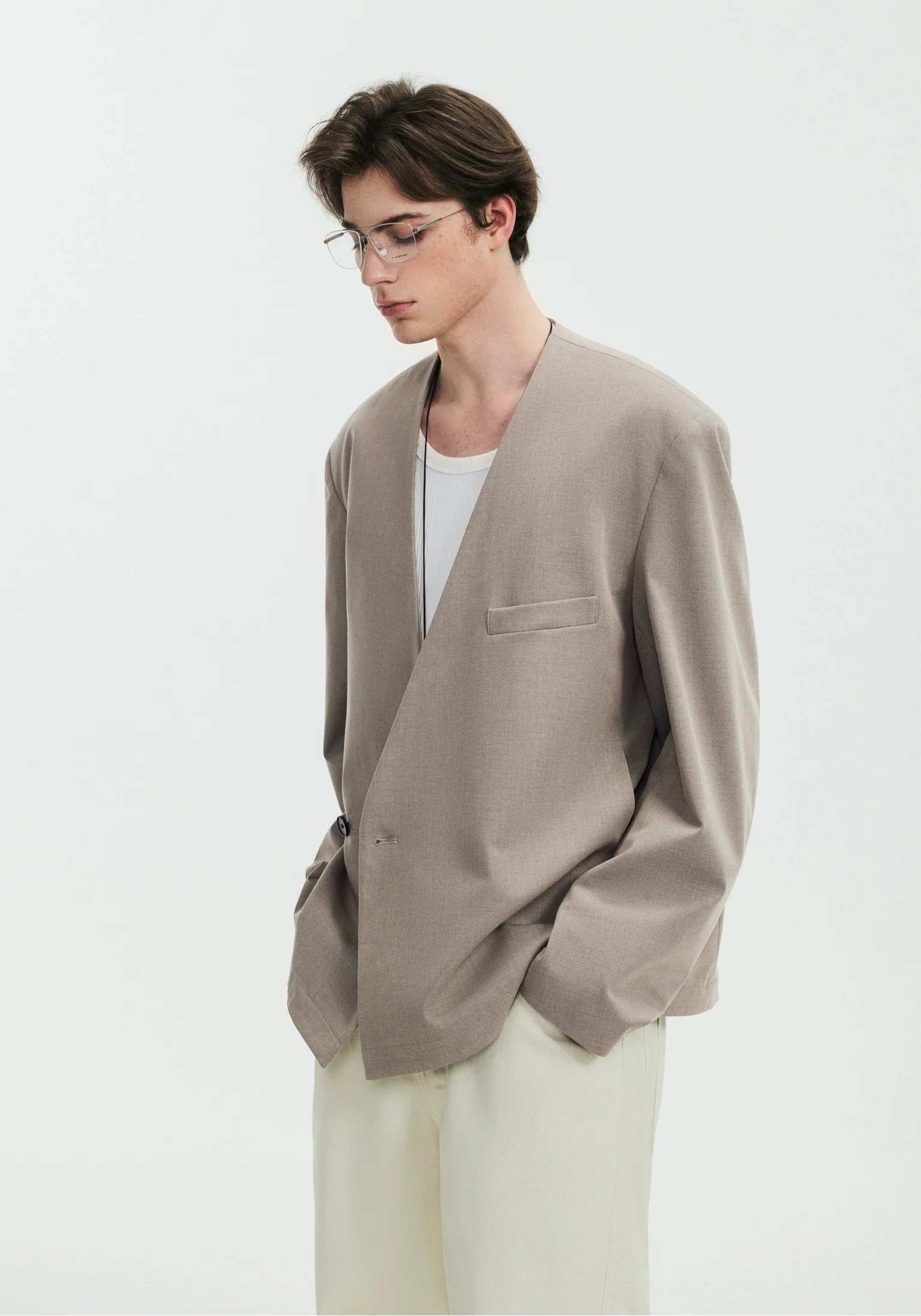 Asymmetric Collarless Oversized Wrap Blazer - Image 4