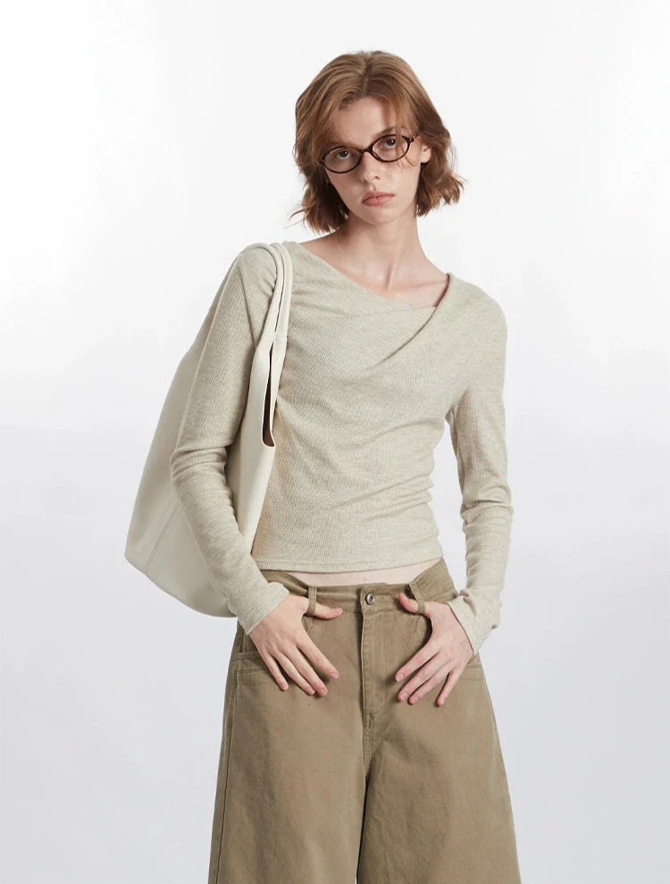 Asymmetric Cowl-Collar Long Sleeve Lightweight Top - Image 4