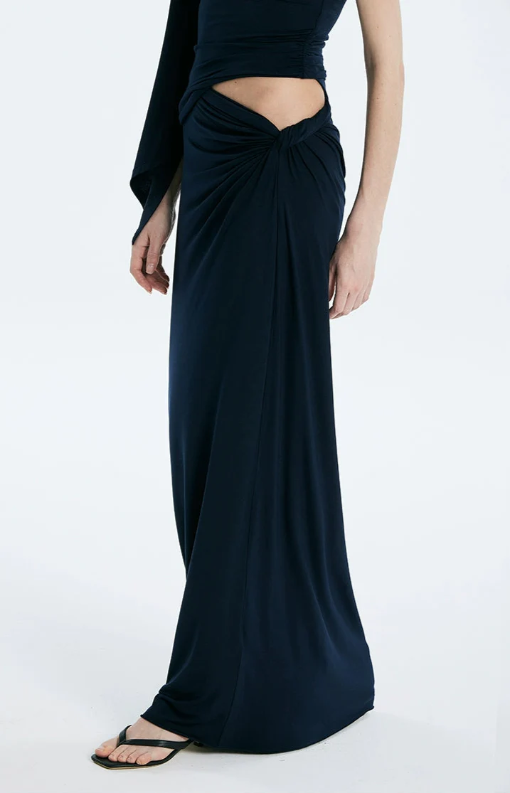 Asymmetric Drape One Shoulder Top and Gathered Twist Maxi Skirt Two-Piece Set - Image 20