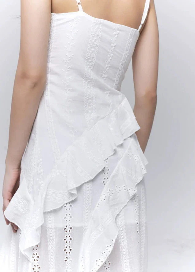 Asymmetric Layered Lace Trim Dress - Image 5