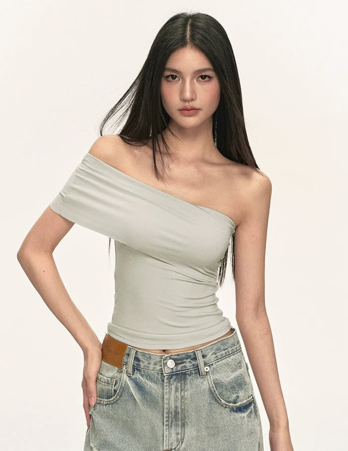Asymmetric One Shoulder Stretch Knit Top - Image 5