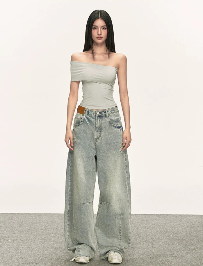 Asymmetric One Shoulder Stretch Knit Top - Image 6