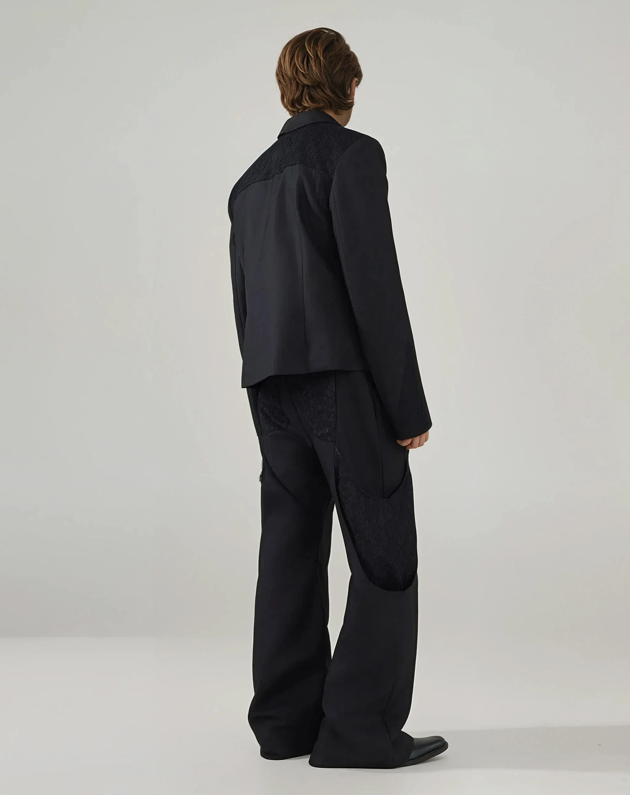 Asymmetric Overlap Button Lace Patchwork Blazer - Image 4