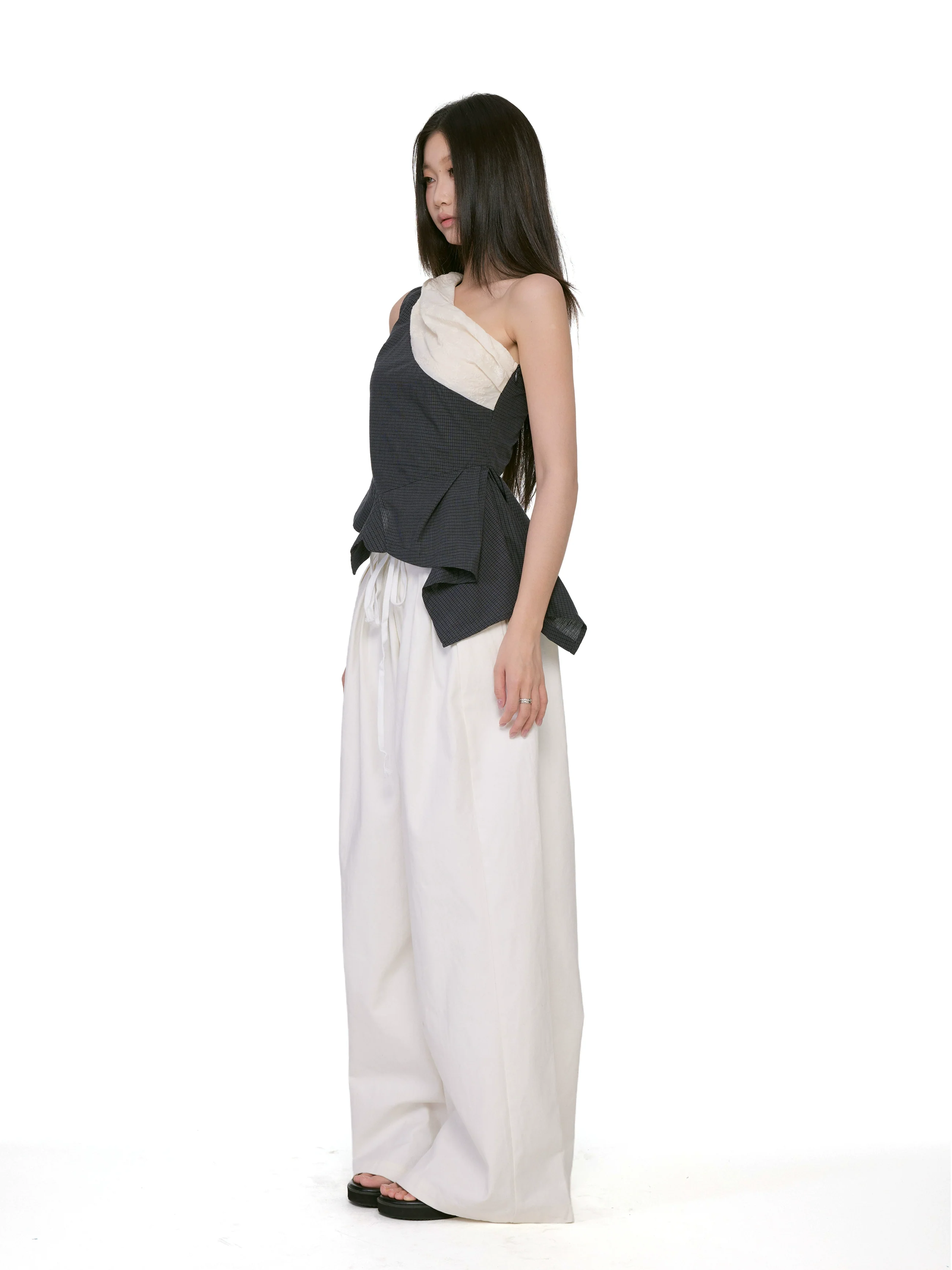 Asymmetric Overlay Draped One-Shoulder Peplum Top - Image 10