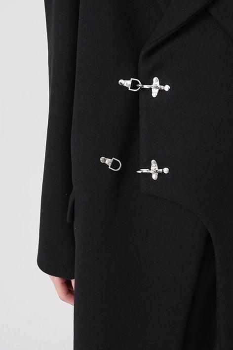 Asymmetric Oversized Faux-Woolen Coat with Metal Buckle - Image 8