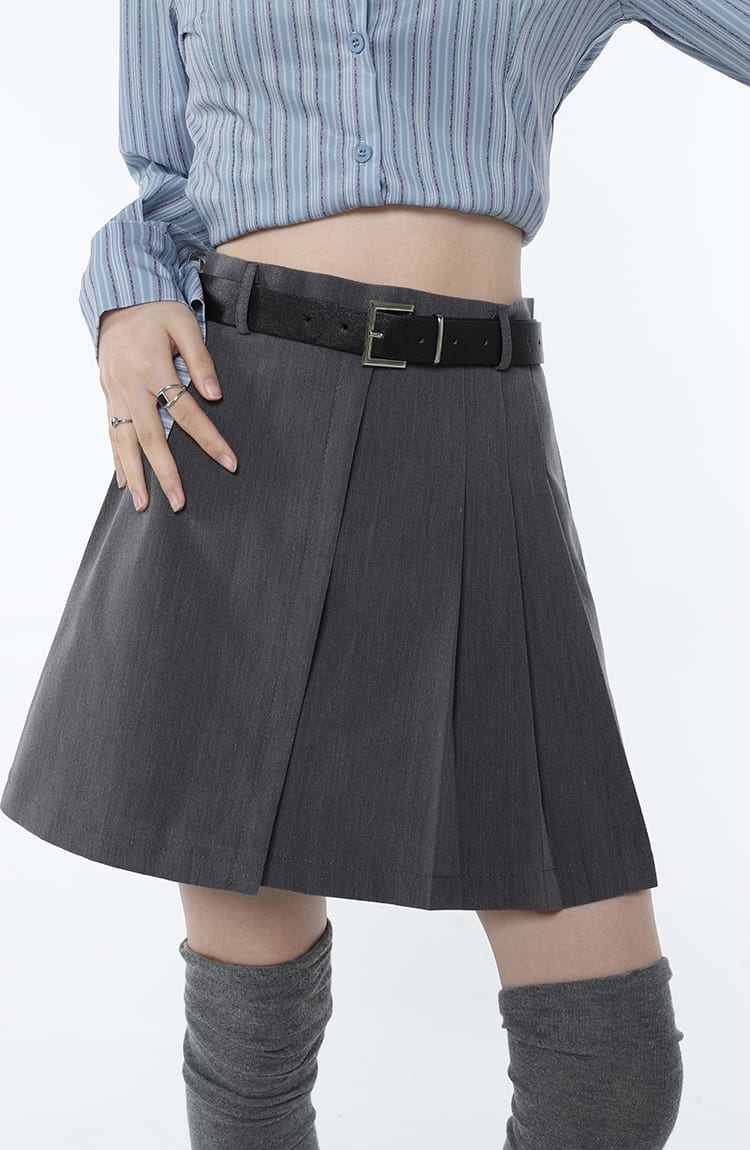 Asymmetric Pleated Mini Skirt - Image 2